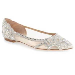 Badgley Mischka Gigi Crystal Pointed Toe Flat - Ivory